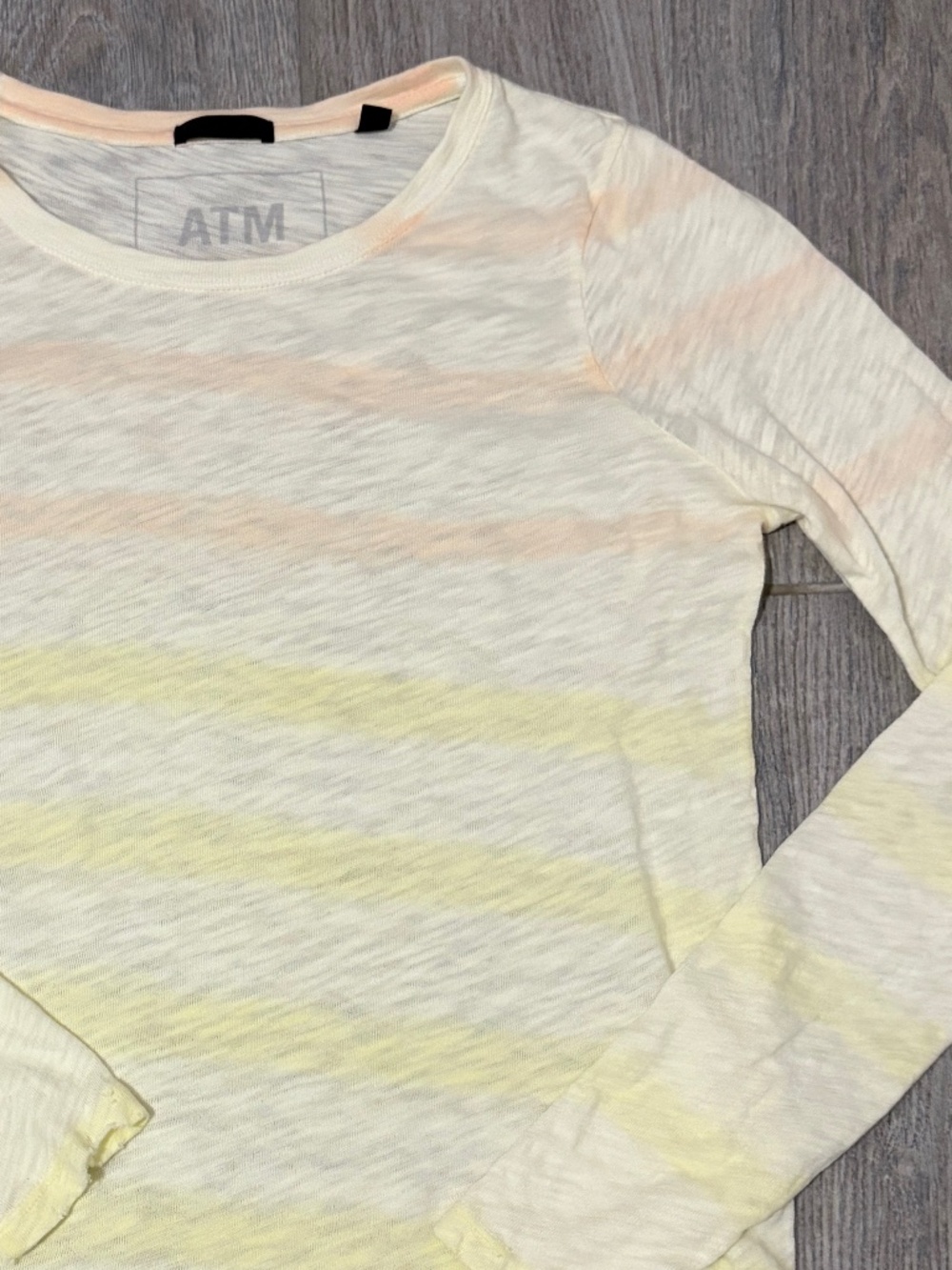 LIKE NEW! Women's ATM- Long Sleeve Slub Yellow Pastel Striped Crew Neck-SMALL
